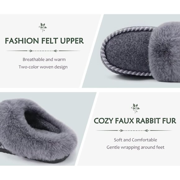 🆕Womens Grey Memory Foam Cozy Fluff Plush Comfy House Winter Slippers - Picture 10 of 11